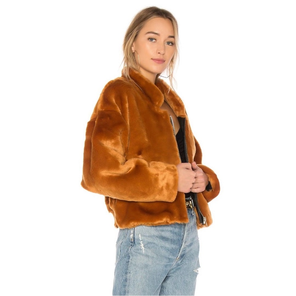 Free People Furry Bomber Jacket in Terracotta